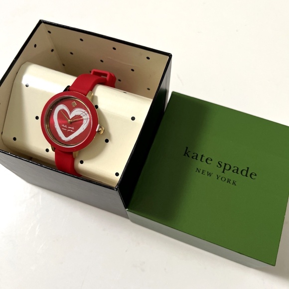 Kate Spade New York Park Row Heart Love Watch KSW1819 Red Silicone Gold 34mm NIB - Picture 5 of 9